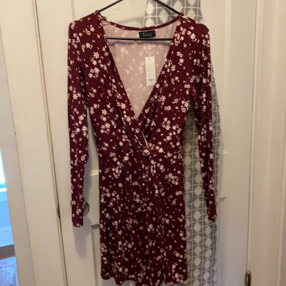 Trixxi flower print and maroon long sleeve dress new with tags